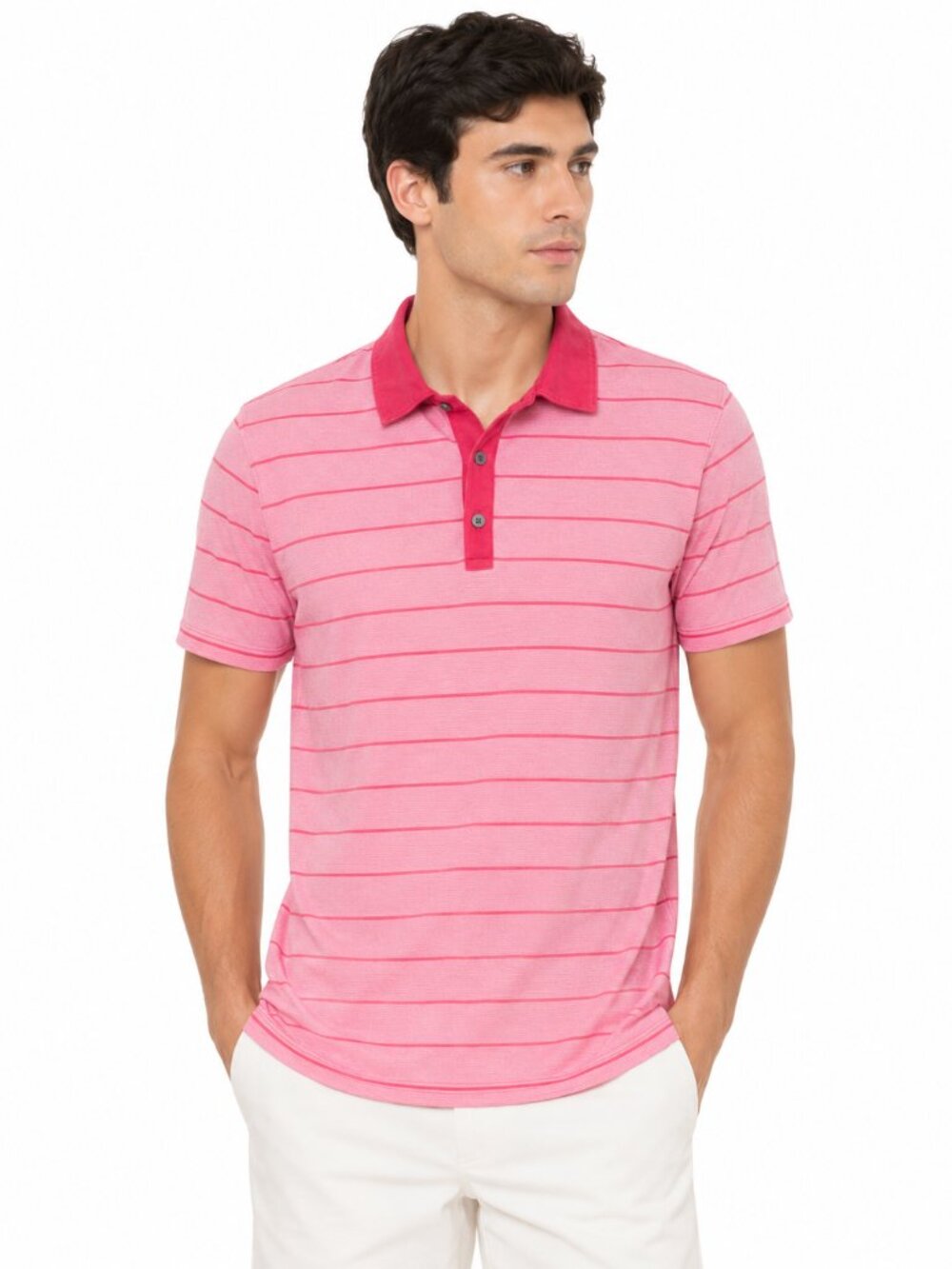 Banana Republic Polo Shirt Mens M Pink Striped Short Sleeve Casual Golf Cotton